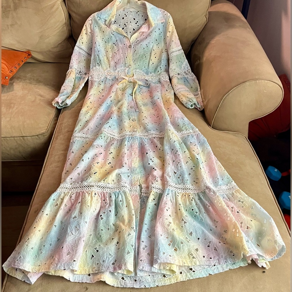 Temptation, Positano Tie-Dye Eyelet and Lace Maxi Dress